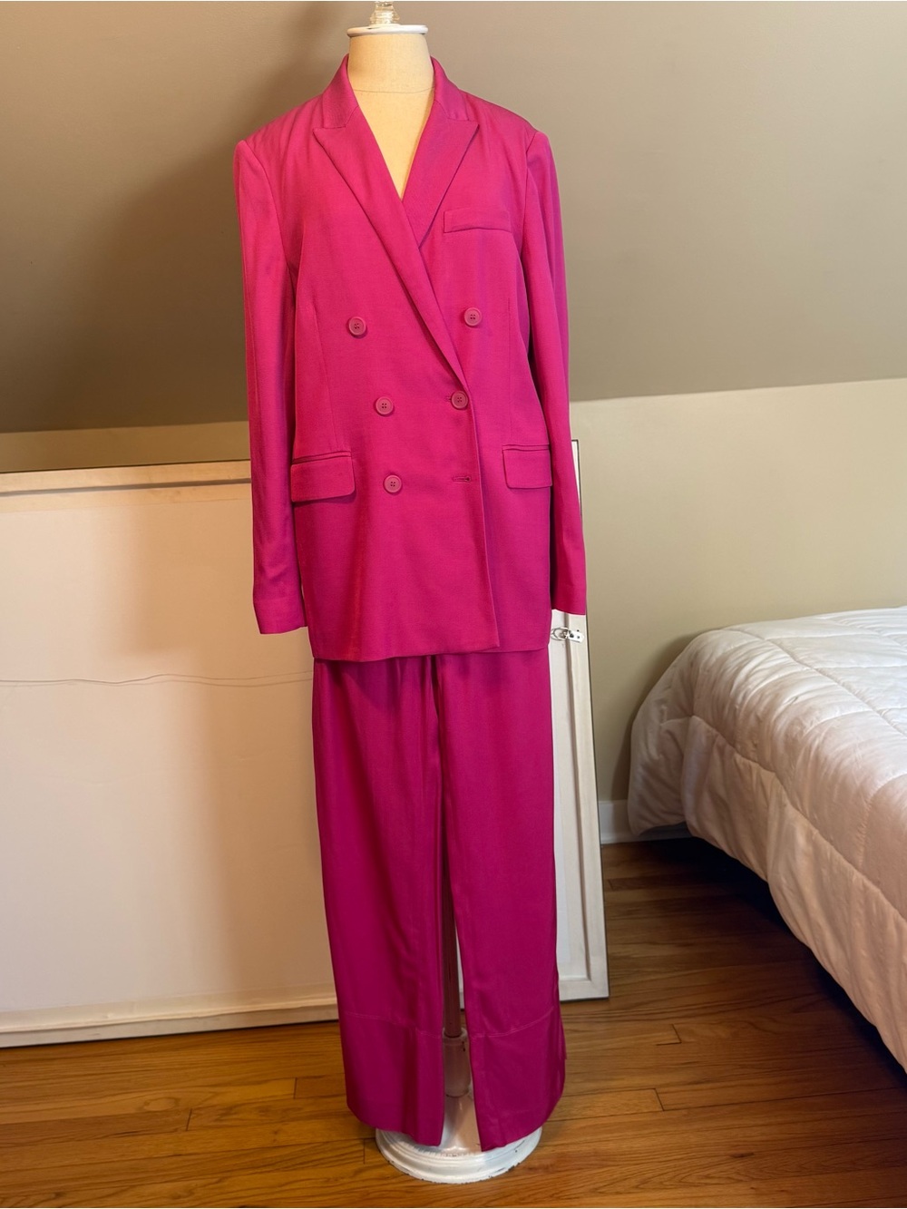 Zara Double-Breasted Pant Suit Fuchsia Pink - Picture 2 of 10
